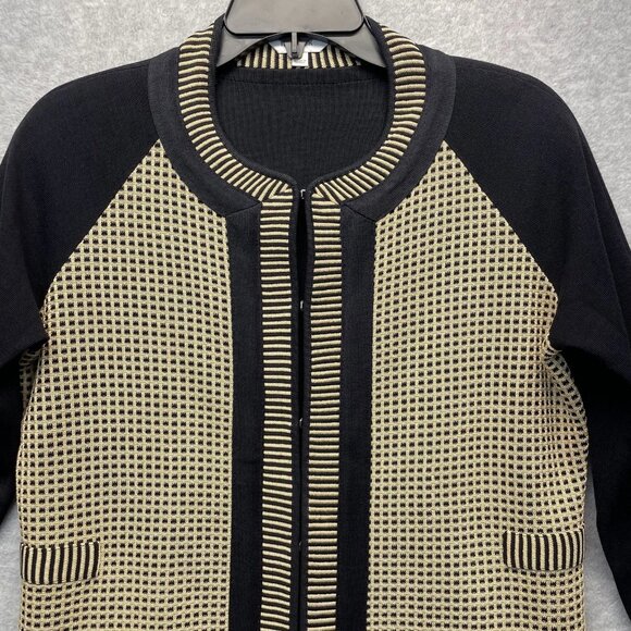 Misook Knit Cardigan Womens Small Black Geometric Long Sleeve Colorblock - Picture 7 of 9